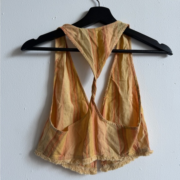 NWOT Zara Striped Halter Crop Top in Peach, Orange, and Yellow Tones Sz Small - Picture 5 of 7